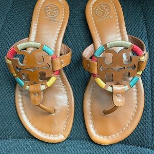 Tory Burch Brown Sandals with Colorful Accents